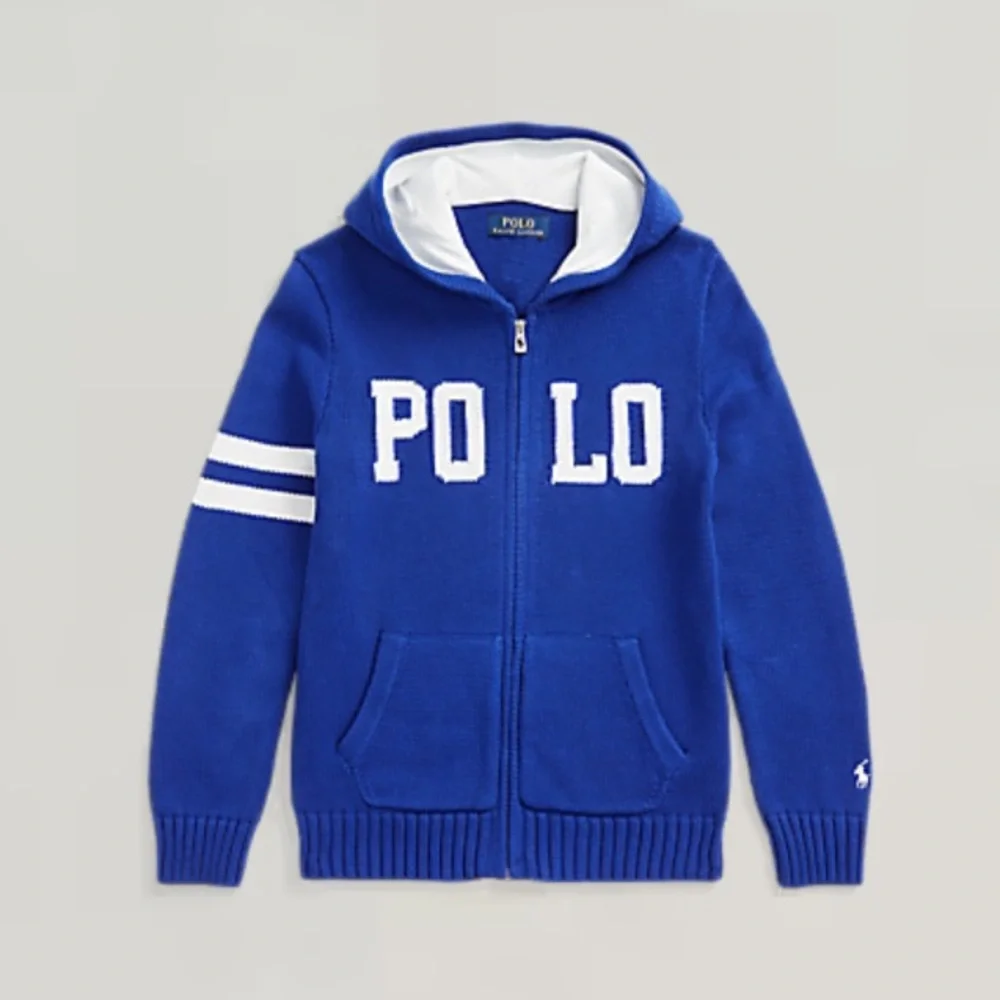 Polo by Ralph Lauren Royal Blue Knit Cotton Zip Sweater with White Accents